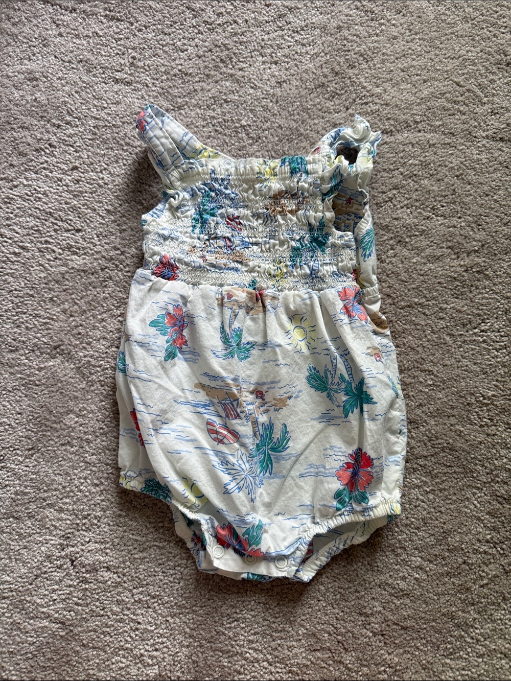Carter's Cream Tropical Floral Bubble Romper with Red & Green Accents
